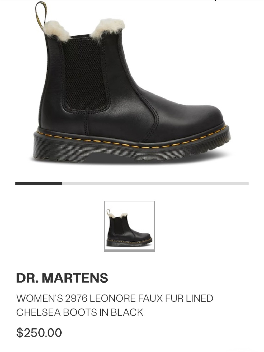 Dr. Martens Leonora Black Leather Chelsea Booties with Sherpa Lining Size 37/US